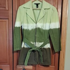 INC International Concepts Green Ombre Tie-Dye Belted Trench Coat